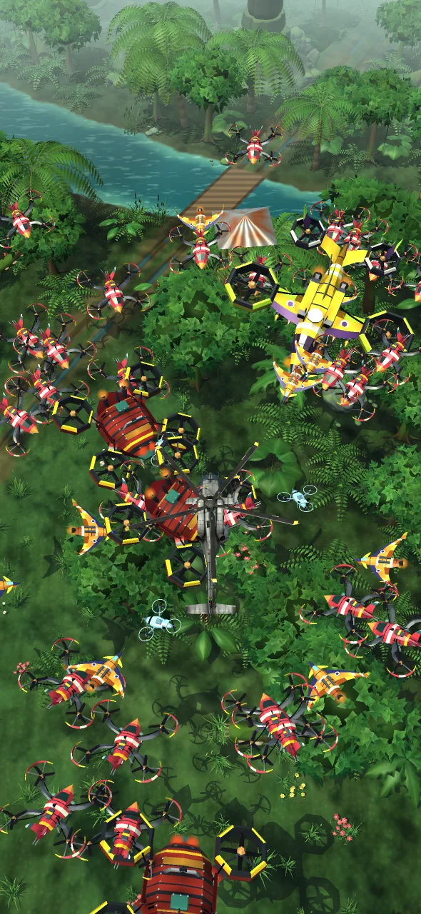 Fighting a swarm over a jungle river delta